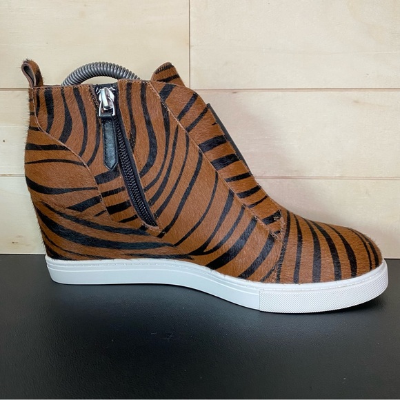 Paolo Women’s Tan & Black Zebra Stripe Wedge Sneaker - Picture 3 of 12